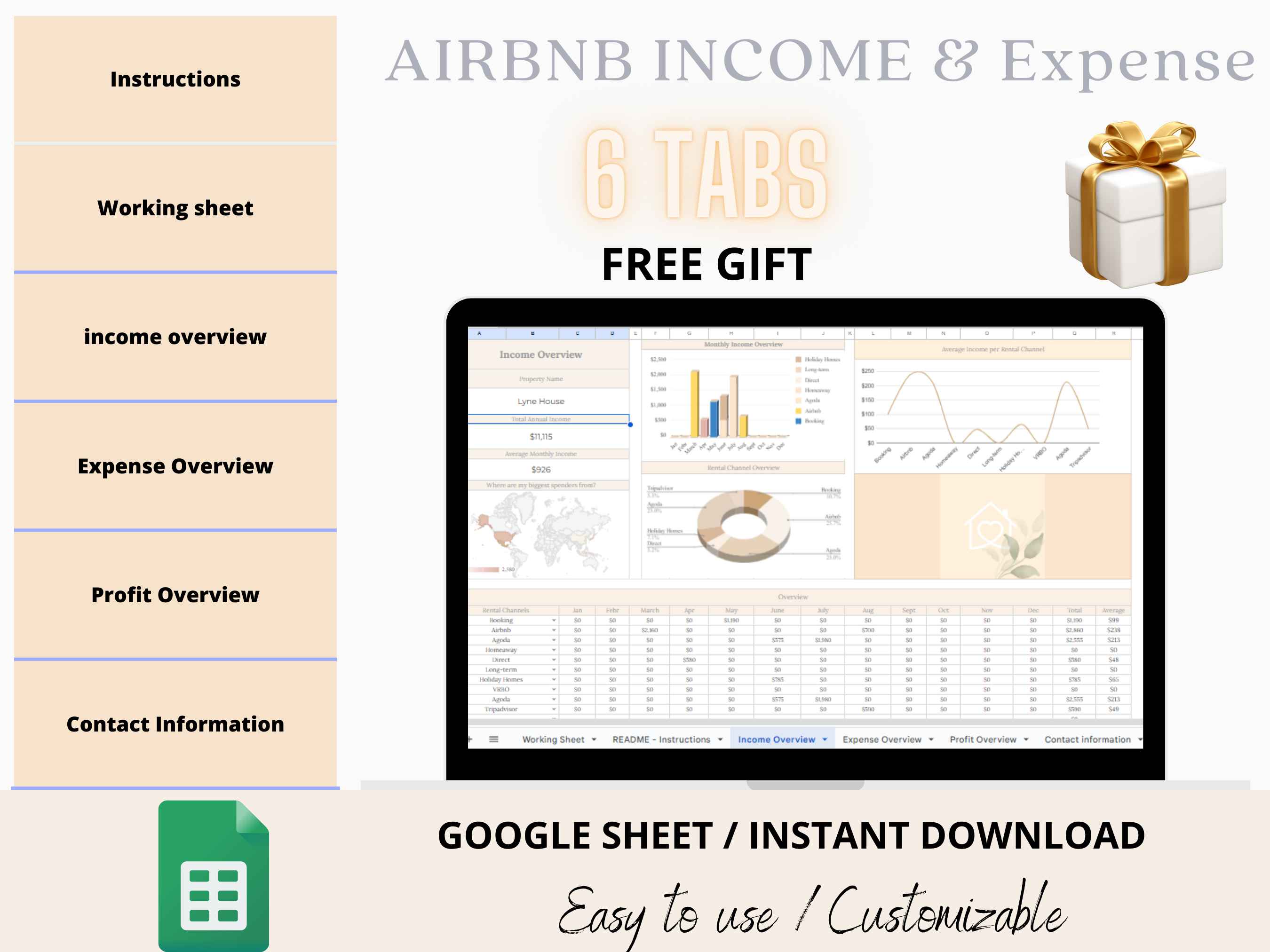 Customizable Airbnb Income & Expense Google Sheets-cover